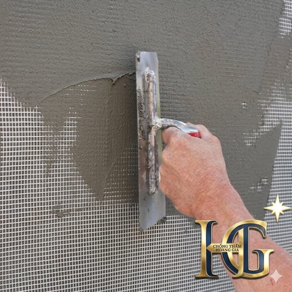 thi công lưới thủy tinh chống thấm 3x3mm thi công lưới thủy tinh chống thấm 3x3mm